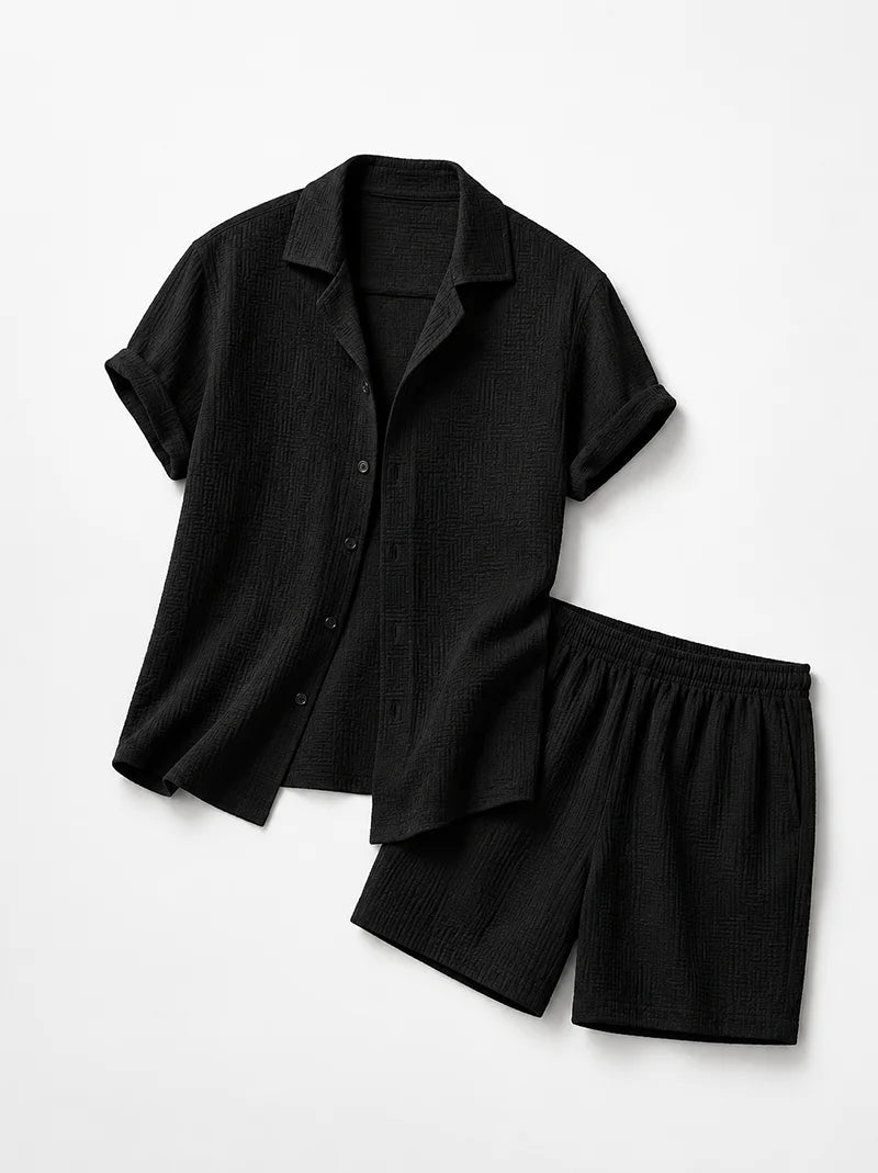 Conjunto Camisa y Bermuda Oslure color negro para hombre